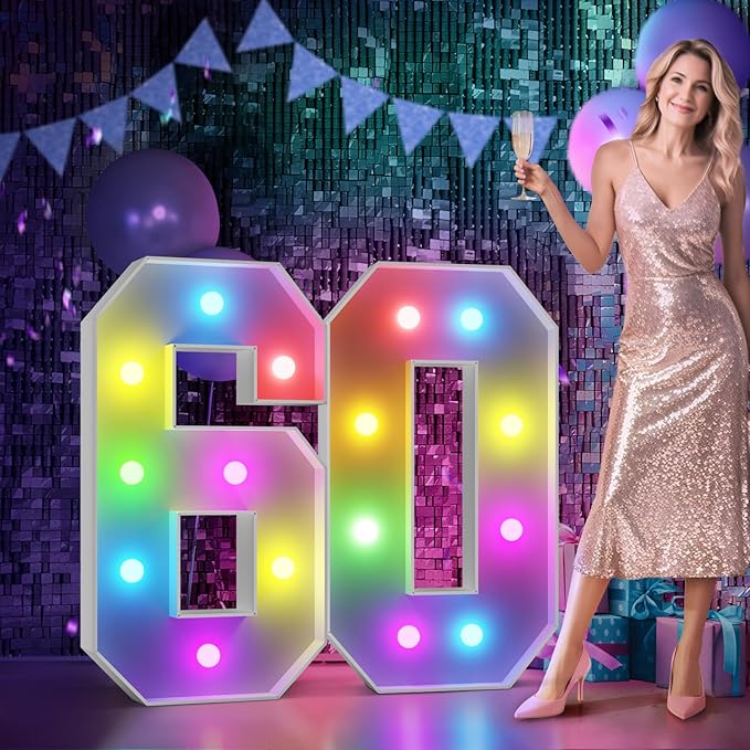 Decorations: Cardboard Number 60 Marquee Display for Birthday Parties