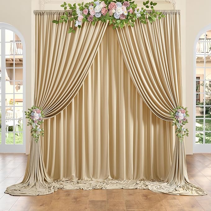 Backdrop Curtain Set, Beige Wrinkle-Free Polyester, 8 Panels 5 x 10 ft