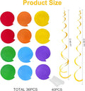 Rainbow Hanging Swirl Decorations Colorful Felt Swirl Streamer, 36 Pcs