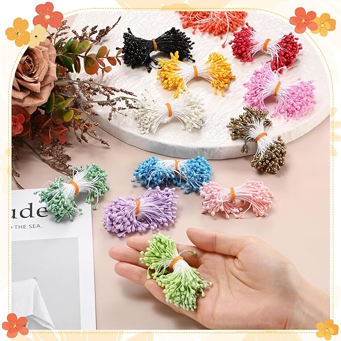 150-Pack Flower Stamens for Crafts, 5mm Double Heads Artificial Pearl Floral Pistil Mini Flower Pollens Stamens for DIY Making/Wedding/Scrapbook Decoration [Light Purple]