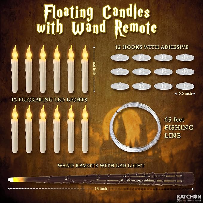 Flameless Candles, White Floating LED Set with Wand Remote, 12 Pcs