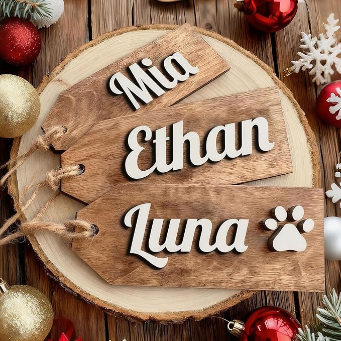 1Pcs Personalized Christmas Stocking Name Tags Custom Wooden Stocking Name Tag Customized Letters Tags Custom Xmas Stockings Hanging Tag Gifts for Christmas Stockings
