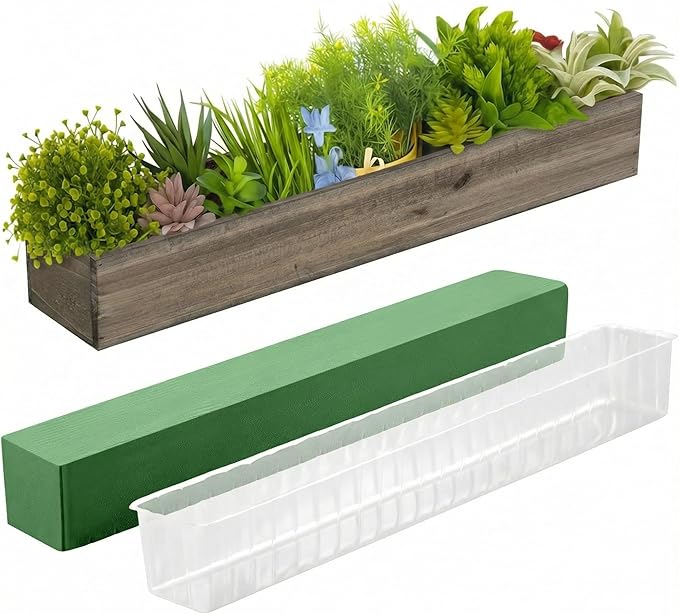 Planter Box Set, Rustic Light Brown Wood, 28 Inch Rectangle