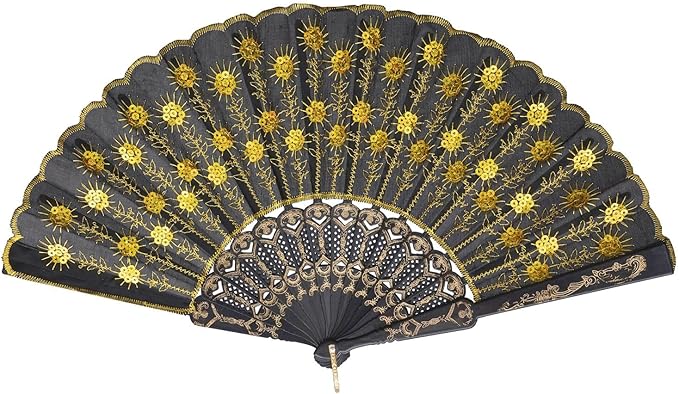 QIRMIZI 10 Pack Fabric Folding Handheld Fans, Perfect for Weddings, Parties, and Dancing,Yellow