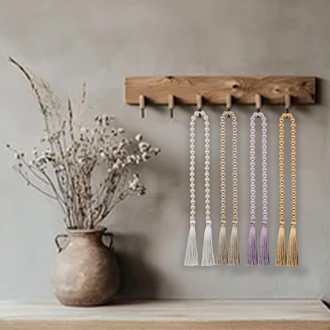 Tassel Garland 34 Inch Off White Glass Bead, 2 Pack