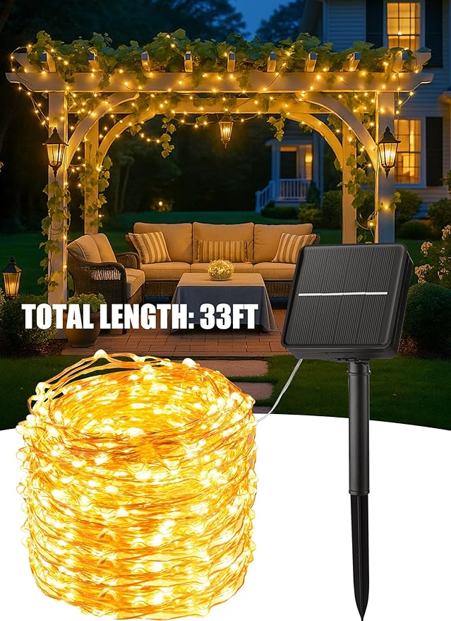 Outdoor String Lights, 400 LED Warm White Solar Powered 132 Ft