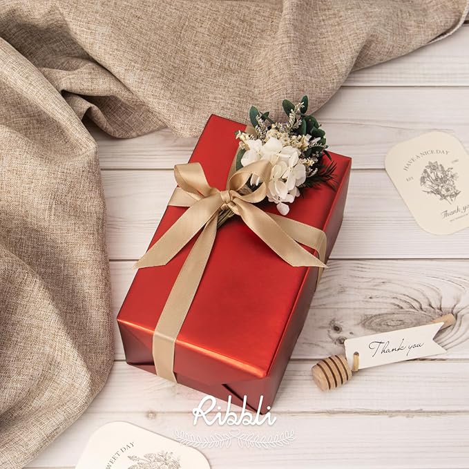 Ribbli Champagne Gold Satin Ribbon Double Faced Satin 1/2 Inch x Continuous 100 Yards-Champagne Ribbon for Gift Wrapping Crafts Wedding Decoration Bows Bouquet Floral Arrangement
