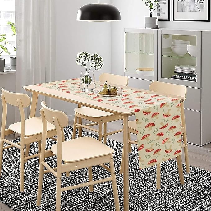 Mushroom Table Runner,Vintage Plant Print Table Runner for Kitchen Dining Table Home Party Decoration 13x90 Inch