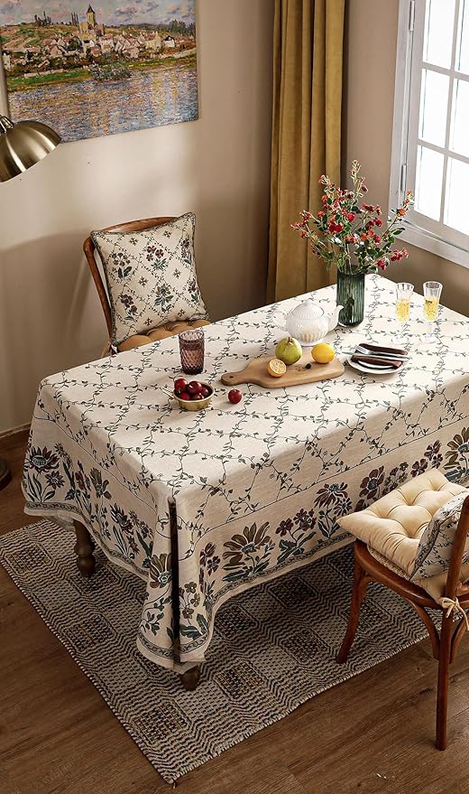 patdrea Designer Vintage French Small Square Tablecloth,Fall Country Breathable Floral Table Cloth,Italian Table Cover for Kitchen Dining,Tea Party,Christmas,Thanksgiving,55"x55"-Oliveirad