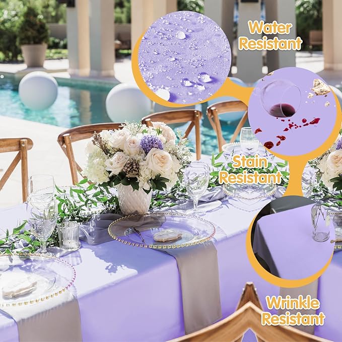 Tablecloths 10 Pack Lavender Polyester 60x126 Inch Rectangle for 8 Foot Tables