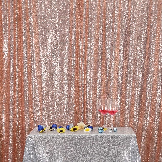 Eternal Beauty Rose Gold Sequin Backdrop, 5x7 Ft Glitter Background Curtains for Shimmer Photography Party Wedding Birthday Back Drop Decor