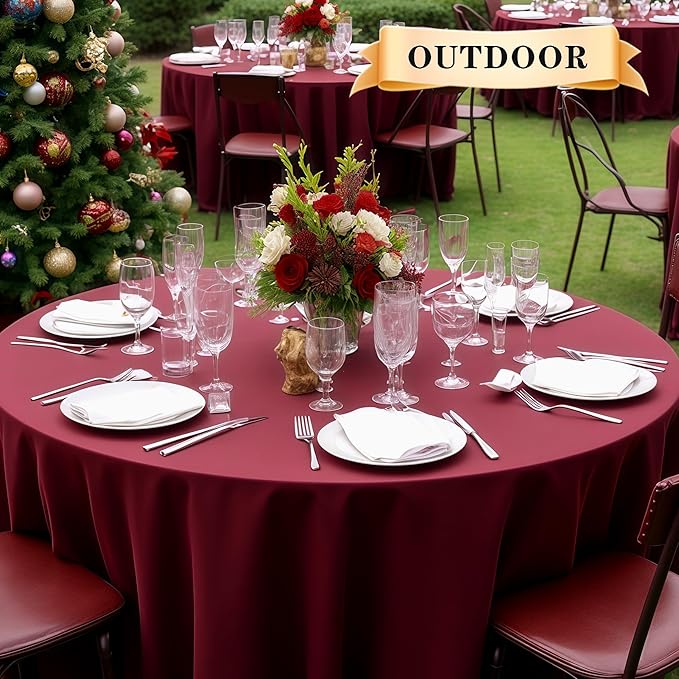 Round Tablecloths 90 Inch Burgundy Polyester 6 Pack