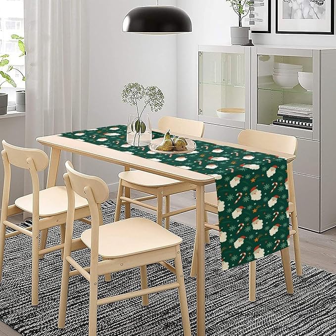 Christmas Table Runner,Seasonal Winter Xmas Holiday Green Table Cloth Kitchen Dining Table Decoration for Home Party Decor 13x108 Inch