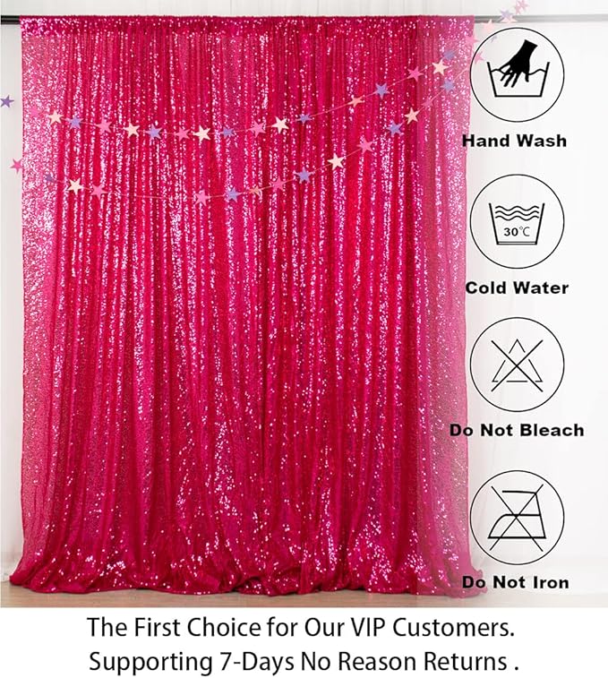 ShinyBeauty 10x10FT Fuchsia Sequin Backdrop - Hot Pink Glitter Photography Background for Wedding, Birthday, Baby Shower Party Decorations