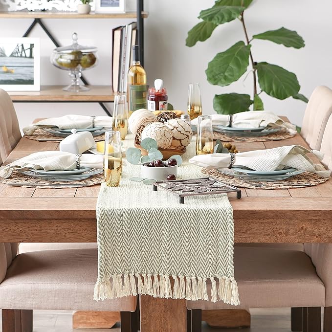 DII Woven Basic Tabletop Collection, Chevron Table Runner, 15x72, Artichoke