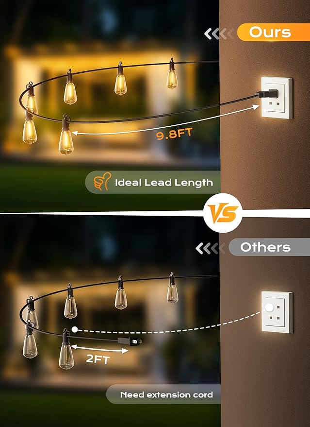 String Lights, 150 FT Outdoor Patio Lights with 47 Shatterproof LED Bulbs