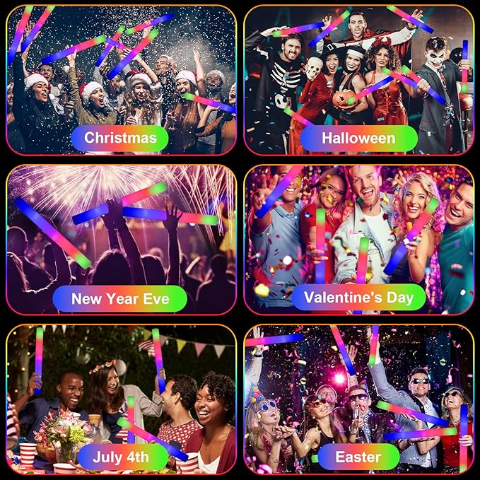 EXCECAR 70PCS Foam Glow Sticks, LED Light Up Foam Sticks with 3 Modes Flashing Changing, Glowing in The Dark for Event Party Wedding Halloween Christmas Concert Supplies