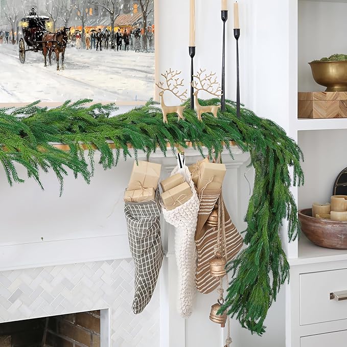 Garlands - Set of 2 Green Norfolk Pine Artificial Plastic, 6 Ft Each