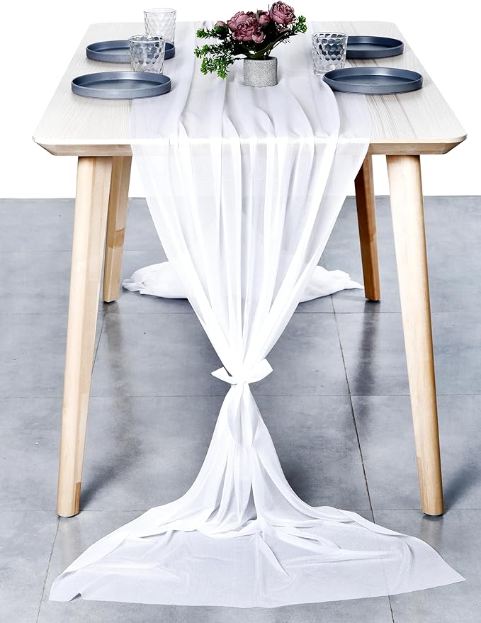 MDS Halloween Chiffon Table Runner - 20 Pack, 29 x 170 Inches, 14ft Each - Sheer Spooky Table Runners for Haunted House Parties, Trick-or-Treat Tables, Witchy Décor, Wedding & Events - White