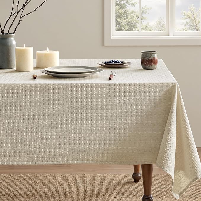 MIULEE Natural Linen Cottton Table Cloth Rectangle Tablecloth Waterproof Spillproof Cross-Star Textured Table Cltoth Decorative Farmhouse Style for Dining Party Weddings 60x104 Inch