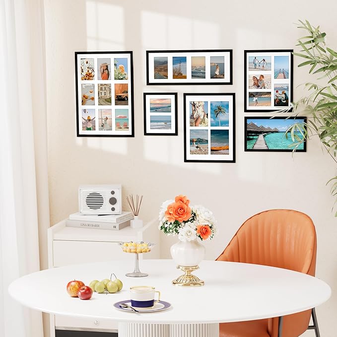 Vittanly 8x10 Collage Picture Frame, Displays 2Pcs 4x6 Pictures with Mat, Photo Frame for Wall Mounting or Table Top with Stand, Black, 1 Pack