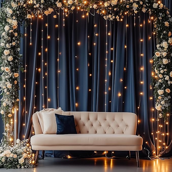 10ftx14FT Wrinkle Free Navy Blue Backdrop Curtain, 2 Panels 14FT Height Navy Blue Wedding Backdrop Drapes, Silky Polyester Back Drop Cloth for Birthday Photography Background Party Backdrop Draping