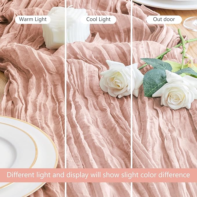 Asee'm Cheesecloth Table Runner 120 Inches Dusty Pink Boho Gauze Cheese Cloth Runner 10FT Rustic Sheer Fall Table Runners for Thanksgiving Wedding Baby Shower Holiday Party Decoration