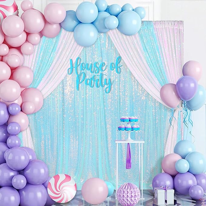 Blue Iridescent Sequin Backdrop 8ft x 8ft Glitter Photo Booth Black Backdrop Curtains