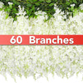 Wisteria Artificial Flowers Garland，6Pcs Total 36ft Silk Fake White Wisteria Flowers Hanging for Home Garden Wedding Arch Party Indoor Outdoor Decor