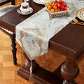 HeMiaor Jacquard Damask Table Runner Chenille Flowery with Delicate Tassel Luxurious Decoration 13"x72" Beige