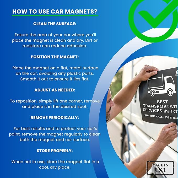 2 Pack (12in x 24in) Custom Car Magnets for Business - Personalized Magnetic Signs for Vehicles and Fridge. Custom Magnetic Signs for Cars, and Magnetic Solutions for Business Promotion.
