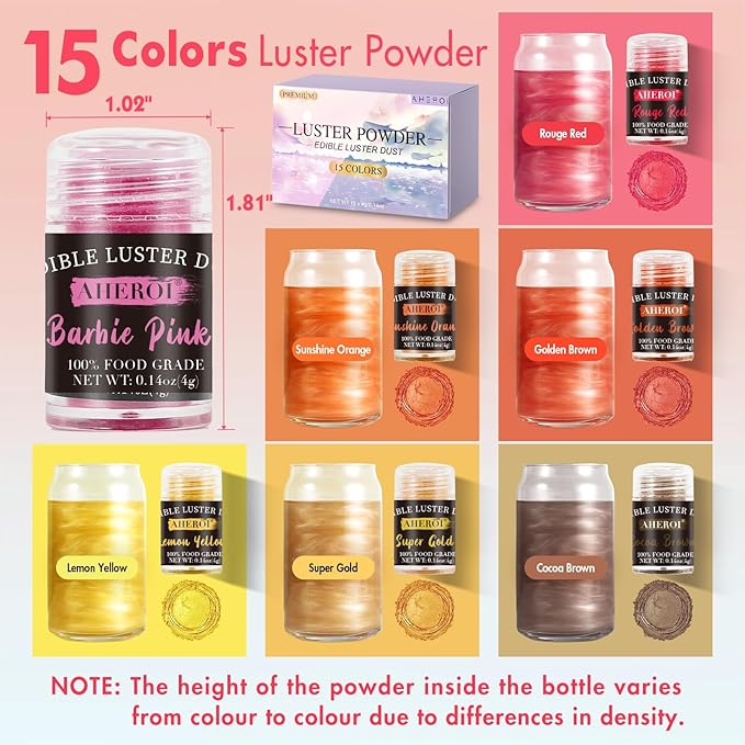 Dusting Powders Edible Glitter Set 15 Colors 4g Bottles