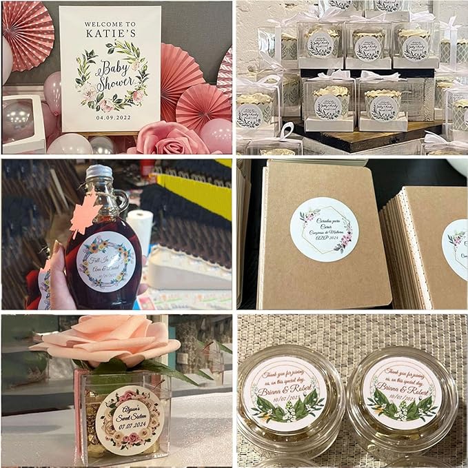 Custom Stickers for Weddings, Birthdays & Businesses - Personalized Labels with Your Logo - Waterproof, Fade and Heat Resistant - Pack of 100-1000 (Wreath D, 3 Inch)