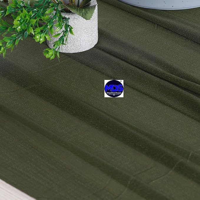 MDS Halloween Chiffon Table Runner - 12 Pack, 29 x 170 Inches, 14ft Each - Sheer Spooky Table Runners for Haunted House Parties, Trick-or-Treat Tables, Witchy Décor, Wedding & Events - Olive Green
