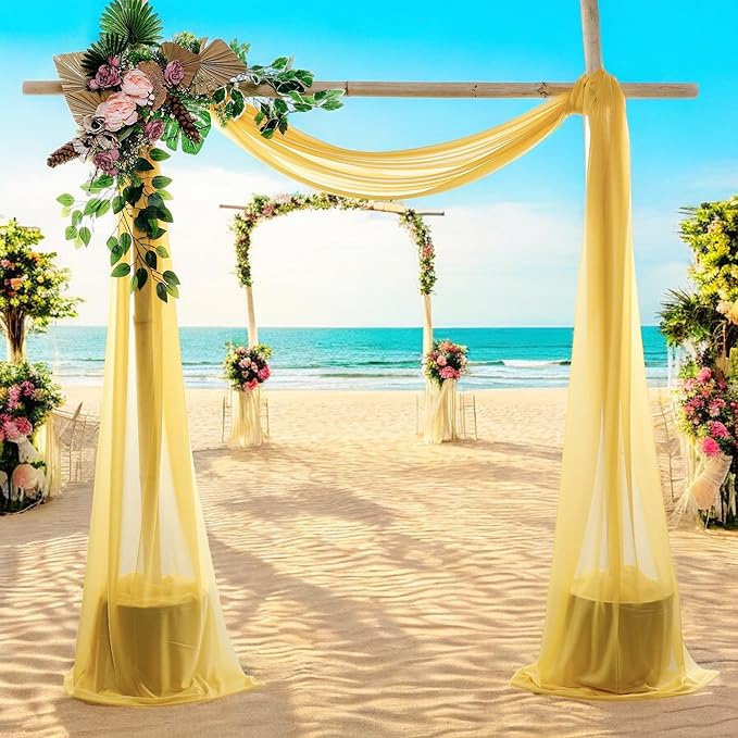 MDS Halloween Chiffon Draping Fabric - 1 Panel, 30" Wide x 100ft Long - Sheer Spooky Arbor & Canopy Drapery for Haunted House Backdrops, Party Ceilings, DIY Costumes & Themed Events - Gold
