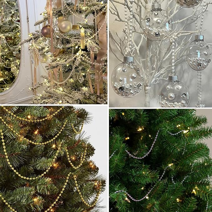 [98 Feet] Silver Pearl Beads Garland, 6MM 33 Yards Silver Faux Pearl Beads String Roll Bulk for DIY Craft Christmas Tree Wedding Party Decoration