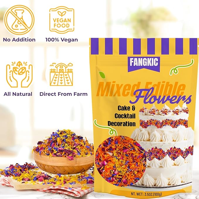 Edible Cake Toppers: 4-Petal Dried Flower Blend, 3.5 Oz Bag
