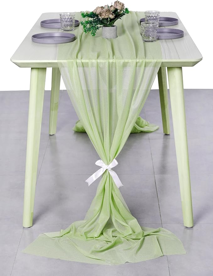 MDS Halloween Chiffon Table Runner - 20 Pack, 29 x 170 Inches, 14ft Each - Sheer Spooky Table Runners for Haunted House Parties, Trick-or-Treat Tables, Witchy Décor, Wedding & Events - Sage Green