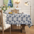 Patdrea Designer Vintage Rectangle Tablecloth – Blue, Linen Anti-Wrinkle