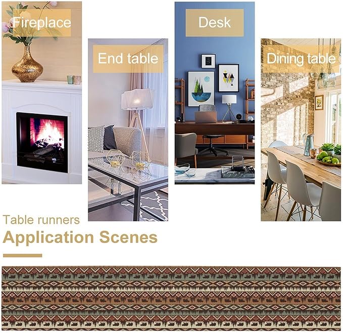 Retro Cabin Table Runner Rustic Bear Forest Farmhouse Lodge Jungle Table Runner for Dinner Party Living Room Kitchen Aztec Vintage 13x70 Inch