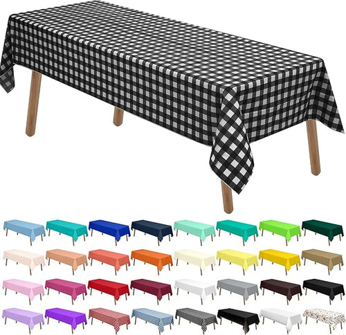 & White Gingham Checkered Plastic Tablecloths Disposable, 2 Pack – Black