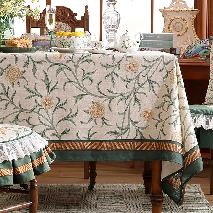 patdrea Designer French Linen Table Cloth for Rectangle Table,Vintage Fall Decorative Tablecloth,Floral Decoration Cover for Kitchen Dining Christmas,Tea Party,Thanksgiving,55"x87"-Littledaisy
