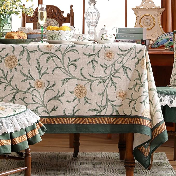 patdrea Designer Floral Linen Table Cloth for Sqaure Table,Vintage French Tablecloth,Small Colorful Decoration Cover for Kitchen Dining,Christmas,Tea Party,Thanksgiving,55"x55"-Littledaisy