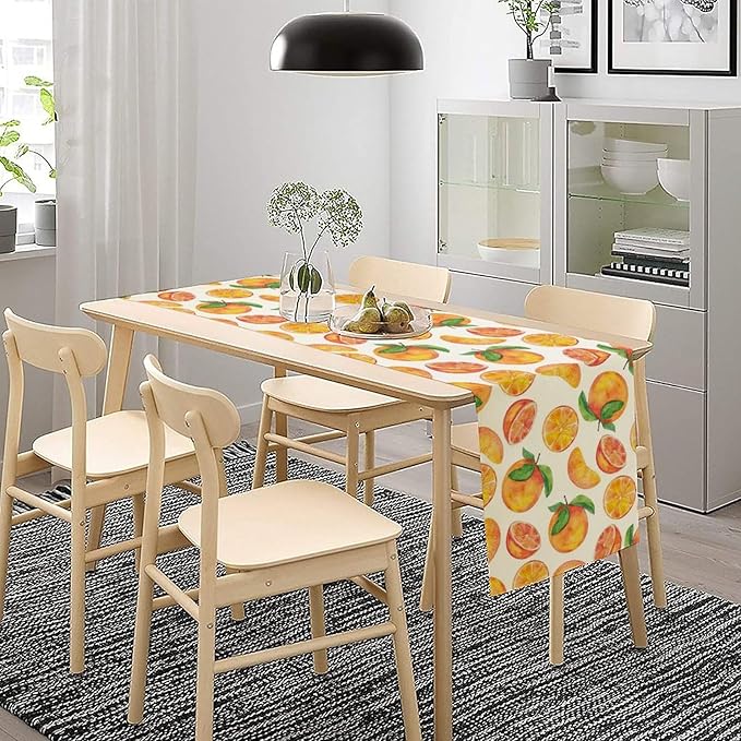 Watercolor Fruit Botanical Print Table Runner Spring Summer Orange Lemon Dinner Runner for Farmhouse Party Holiday Home Kitchen Dining Table Decor 13x70