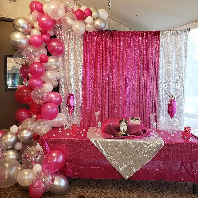 JYFLZQ Hot Pink Sequin Backdrop Curtain 10x10ft Fuchsia Glitter Photo Booth Photography Backdrop Background Shimmer Wall Backdrop Party Decorations