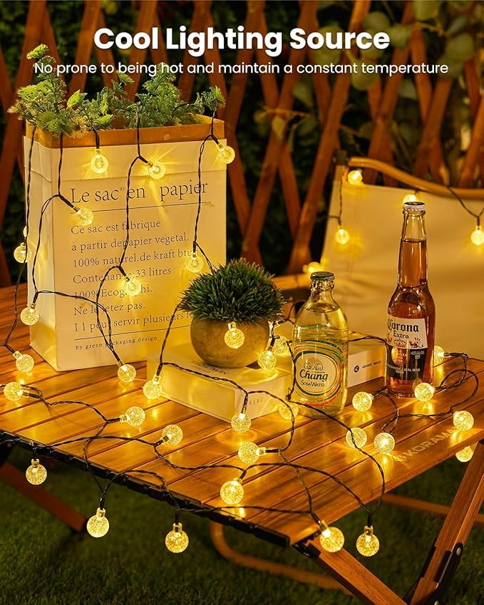String Lights Solar Powered 36 FT with 60 LEDs, 8 Modes, Warm White