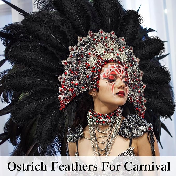 Crowye 60 Pcs Ostrich Feathers Bulk for Centerpieces Craft Ostrich Feathers for Vase Wedding Masquerade Party Home Costume Decorations (10-12 Inch,Black)