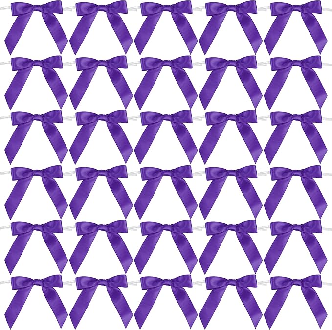 Gift Wrap Bows, Purple Satin 2.5 Inch Mini Bows with Twist Ties, 50 Count