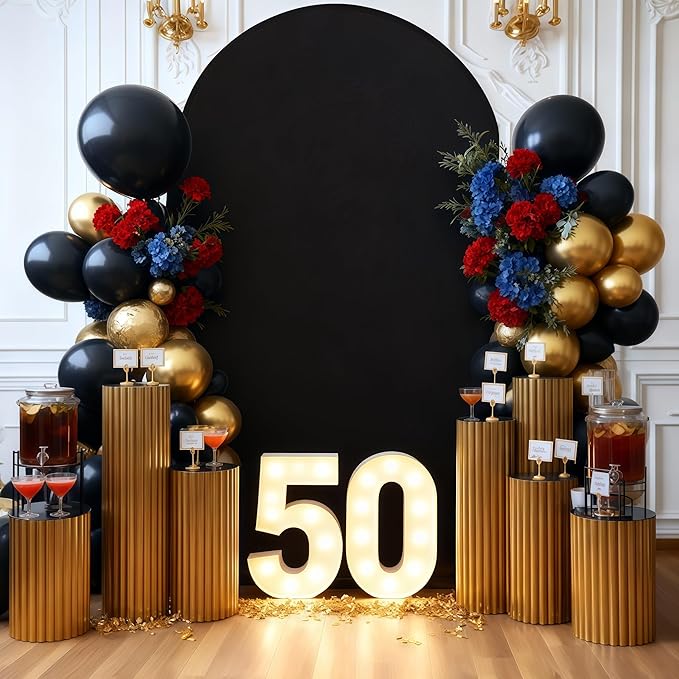 6FT Black Arch Backdrop Cover - Polyester Fitted Wedding Arch Stand Covers Round Top Chiara Arch Backdrop Cover for Birthday Party Banquet Photo Background Decoration