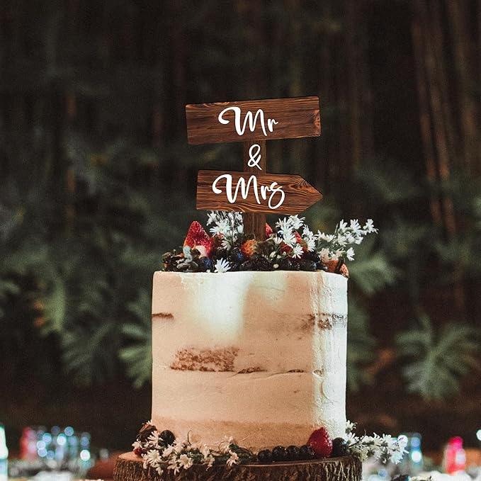 Non-Edible Cake Topper in Wood, 4.9 x 7.2 Inch Rustic Wedding Decor